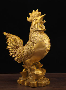 纯铜福鸡 摆件铜公鸡金鸡元宝鸡生肖鸡家居客厅风水 工艺品摆件
