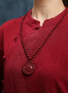 原矿朱砂八卦牌吊坠阴阳太极五行图紫金砂项链男女本命年平安挂件