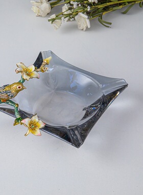 珐琅彩喜悦鸟烟灰缸摆件客厅洒柜电视柜轻奢收纳家居装饰半手工