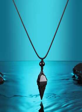 黑曜石项链男款长款串珠毛衣链女