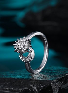 日月同辉锆石开口可调节戒指轻奢