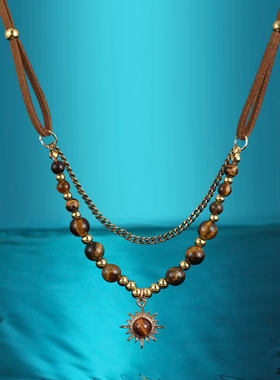 美拉德太阳花项链串珠毛衣链配饰