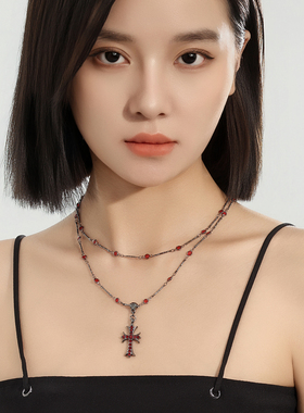 暗黑十字架项链女钛钢毛衣链配饰