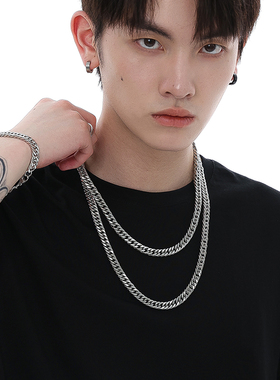 钛钢古巴链项链男潮男士潮牌
