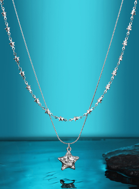 双层叠戴星星项链女款毛钛钢衣链