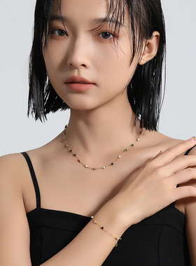 轻奢复古彩色天然石串珠项链精致