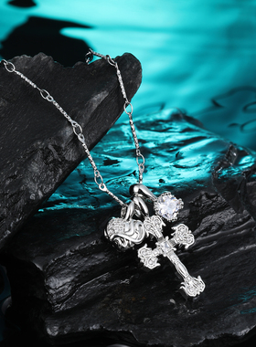 十字架火焰项链男款钛钢毛衣链