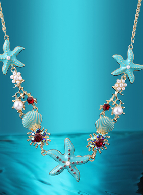 蓝色贝壳海星项链女款锁骨链配饰