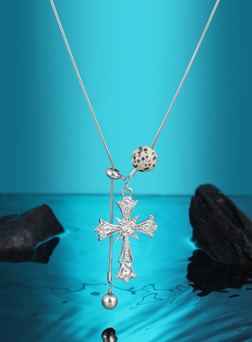 可抽拉十字架长款项链女款秋冬