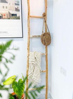 拍照梯子便携式北欧装饰木梯实木原木梯子森系民宿摄影道具乔迁新