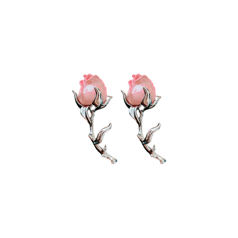 粉色玫瑰花流苏耳夹女无耳洞新款耳骨夹耳环高级感气质多巴胺耳饰-图3