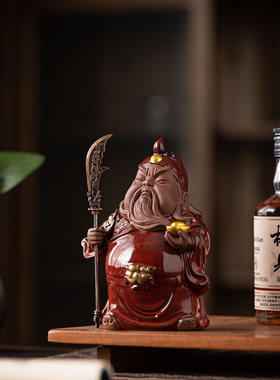 新中式手工陶瓷文武财神关公摆件