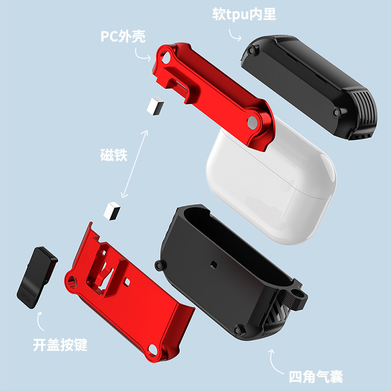 酷安酷品适用于苹果AirPods4新款蓝牙耳机套机甲风Pro2磁吸弹窗防摔软气囊保护3代简约硬保护壳套