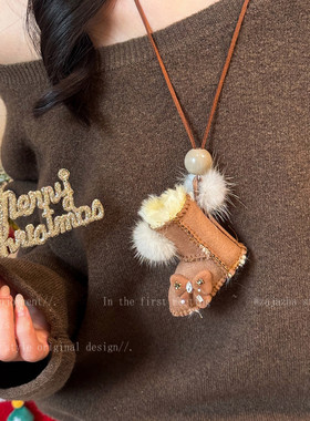 圣诞毛毡小雪人项链女款秋冬