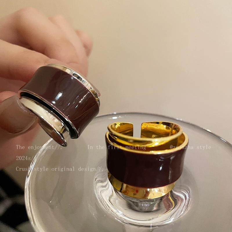 法式金色双层戒指女款小众设计复古食指戒秋冬轻奢高级感叠戴指环 - 图0