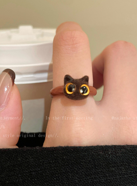 可爱卡通猫咪开口戒指女小众