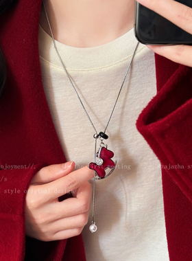 本命年红色丝绒小马项链女款秋