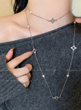 秋冬珍珠爱心毛衣链女轻奢