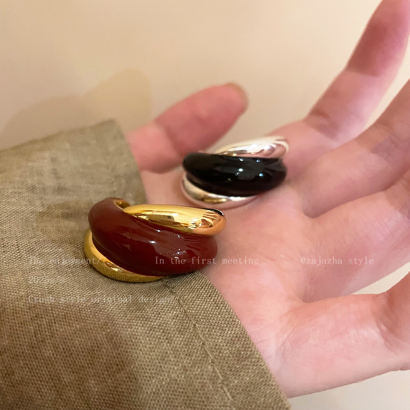 美拉德金色复古交叉戒指女轻奢小众设计高级感食指戒精致叠戴指环 - 图0