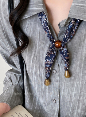 复古腰果花丝巾系脖项链女