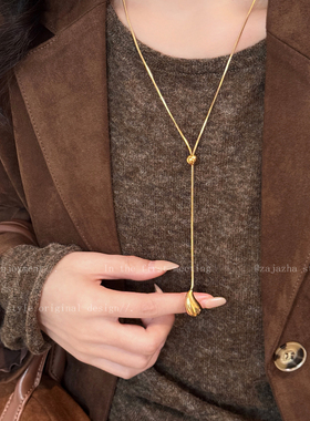 金色水滴抽拉项链女轻奢