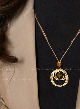 美拉德虎眼石长款吊坠项链女款轻奢高级感气质大气毛衣链装饰配饰