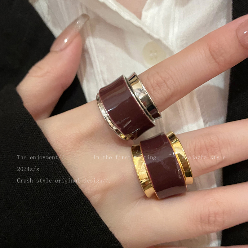 法式金色双层戒指女款小众设计复古食指戒秋冬轻奢高级感叠戴指环 - 图2