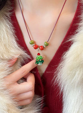 圣诞树串珠项链女秋冬轻奢