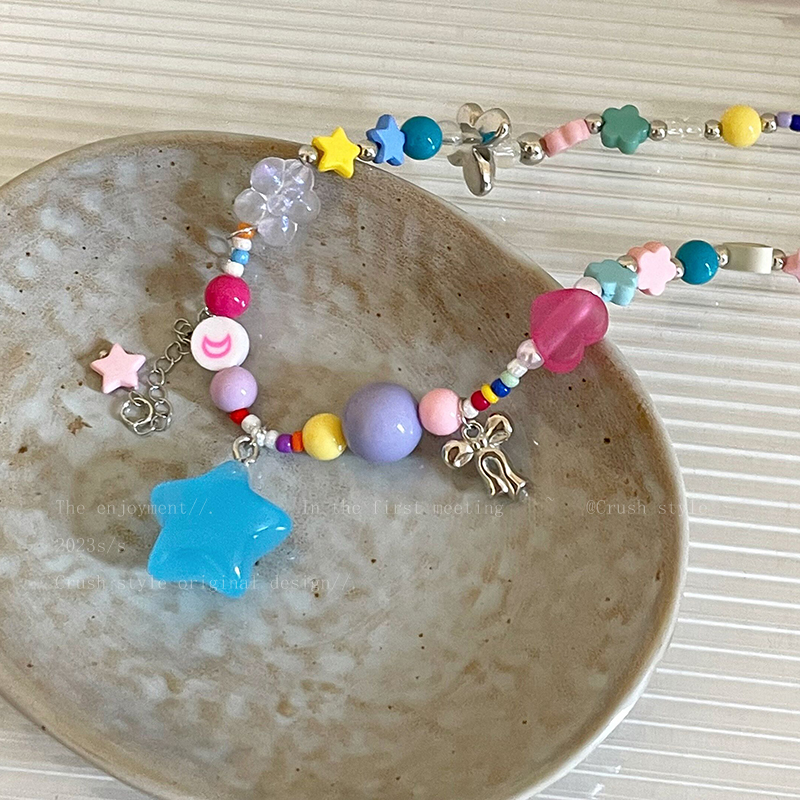 糖果流星~彩色串珠星星项链女小众设计感网