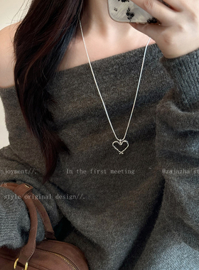 爱心抽拉毛衣链女生2025新款爆款小众项链轻奢高级感气质时尚配饰