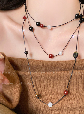 秋冬多层叠戴玛瑙串珠毛衣链女