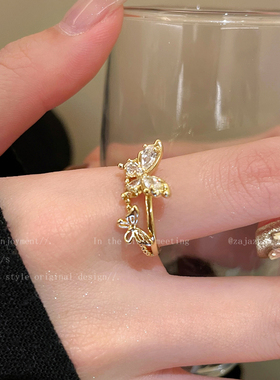 甜美精致蝴蝶戒指女小众设计