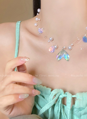 人鱼姬鱼尾贝壳珍珠项链女2025新款轻奢高级感锁骨链小众叠戴配饰