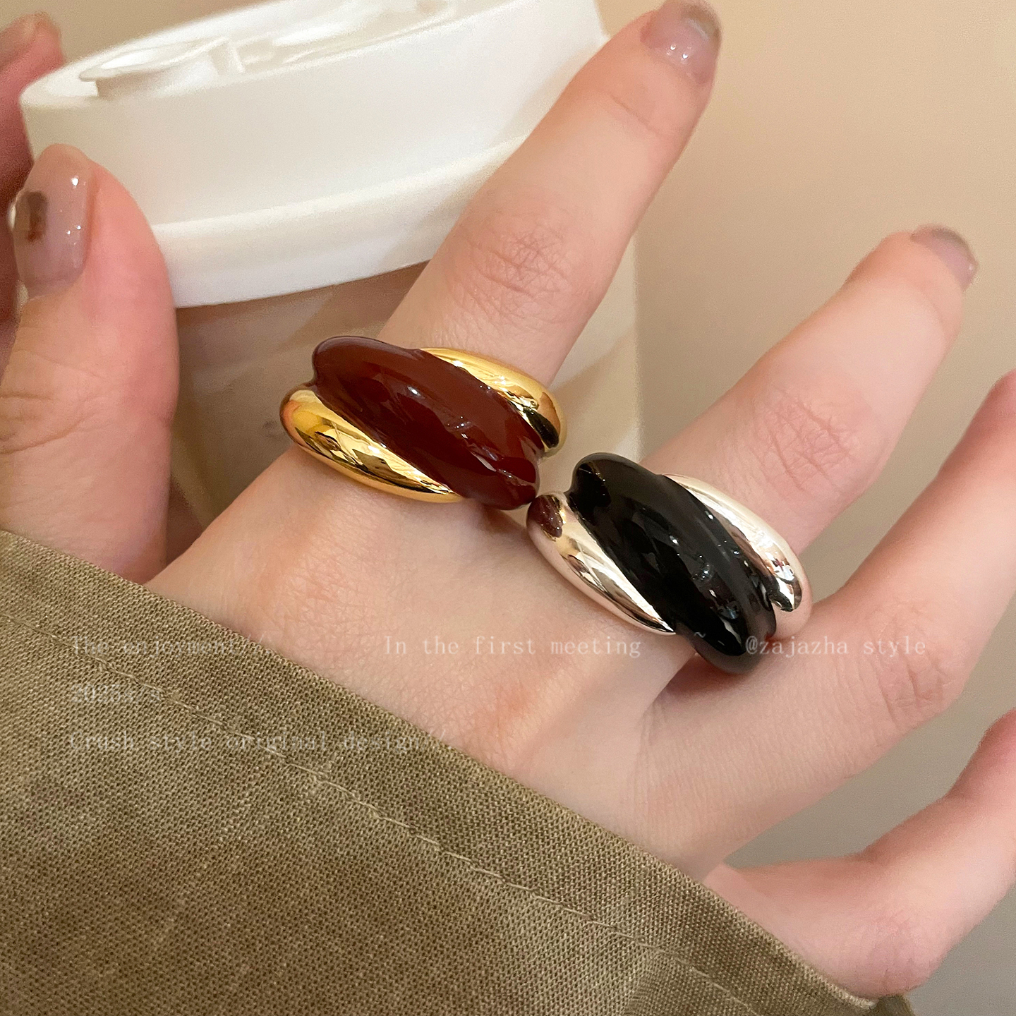 美拉德金色复古交叉戒指女轻奢小众设计高级感食指戒精致叠戴指环 - 图2