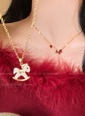 本命年红色小马项链女秋冬