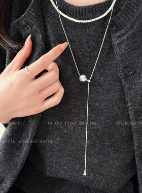 银色爱心抽拉项链女款韩系小众