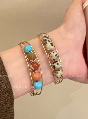 彩色天然石斑点手链女