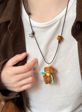 可爱卡通小熊吊坠项链女