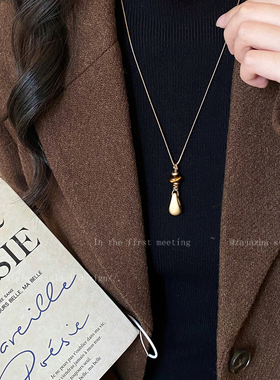 金色虎眼石拉丝吊坠项链女