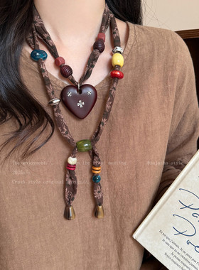 森系碎花串珠丝巾项链女小众