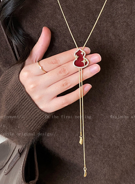 新年红色红葫芦吊坠项链女