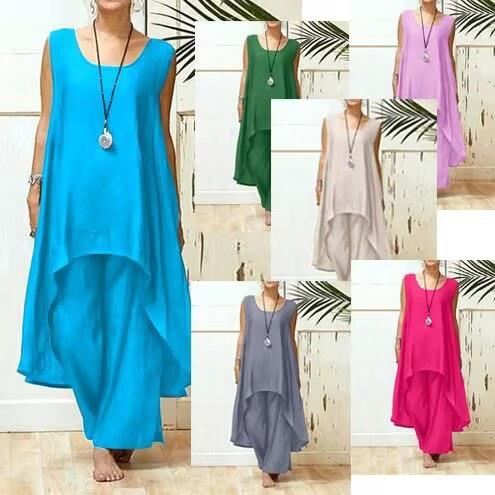 suit two-piece pants leg wide suit sleeveless irregular - 图0