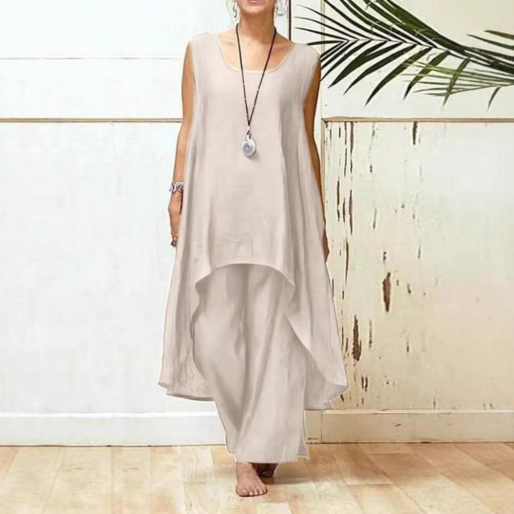 suit two-piece pants leg wide suit sleeveless irregular - 图1