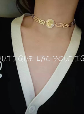 欧美复古黄铜高级感锁骨链