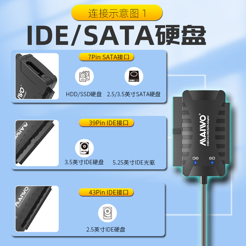 麦沃硬盘转接线易驱线USB3.0转SATA/IDE电脑台式机固态读取器K132 - 图1