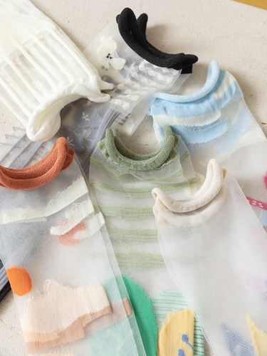 夏季日系复古AB不对称中筒袜子女ins潮薄款透明网红同款玻璃丝袜 - 图2