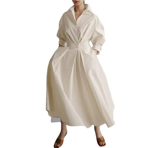 Vintage lapel swing cotton linen dress复古翻领大摆棉麻连衣裙 - 图3