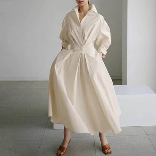 Vintage lapel swing cotton linen dress复古翻领大摆棉麻连衣裙 - 图2