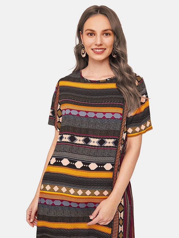 Middle Eastern women's short sleeve dress 复古女装短袖连衣裙 - 图1