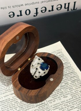 新品皇家蓝宝石豹子活口戒指指环